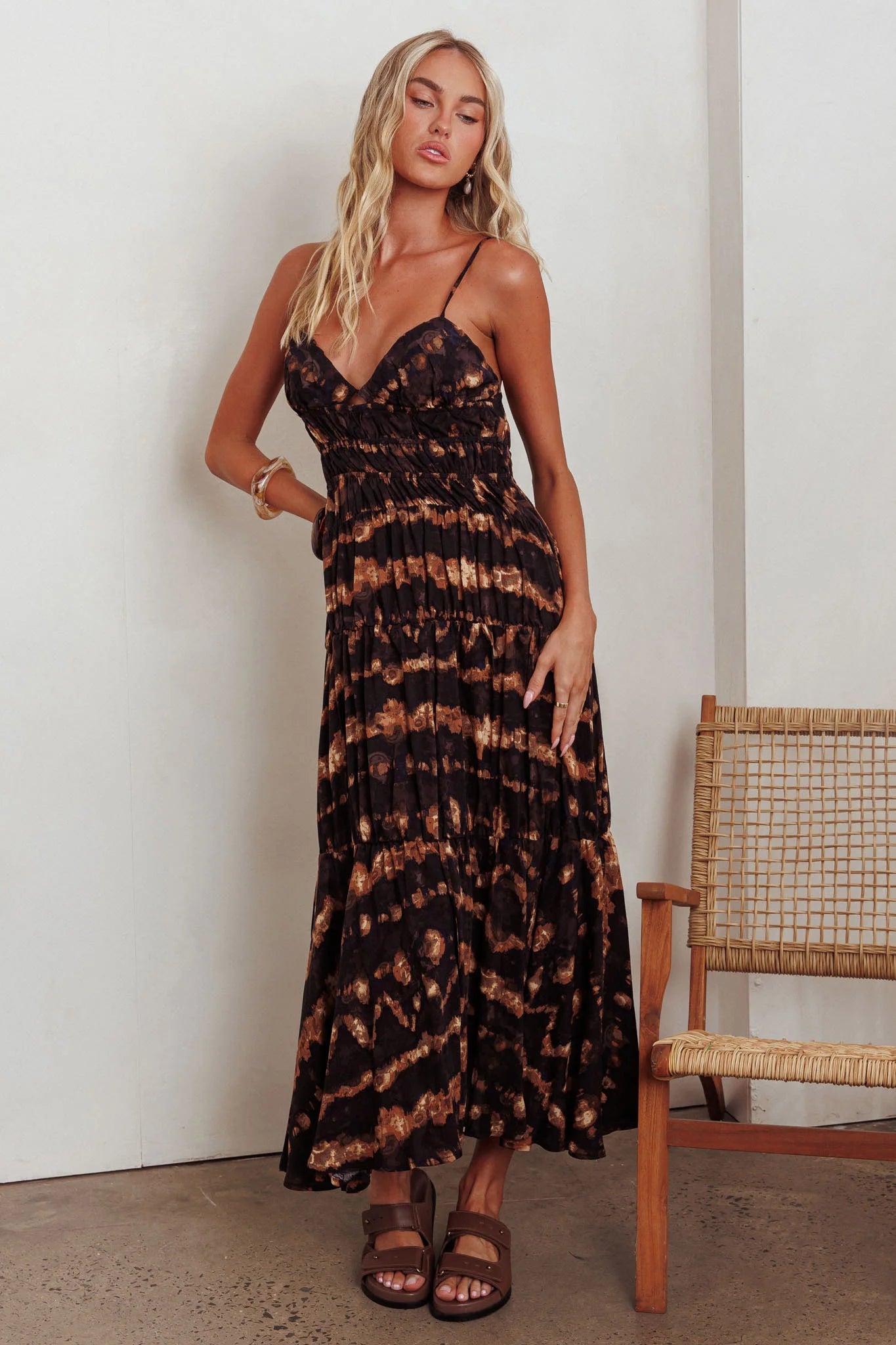 Sarai Tied Back Maxi Dress Java Brown
