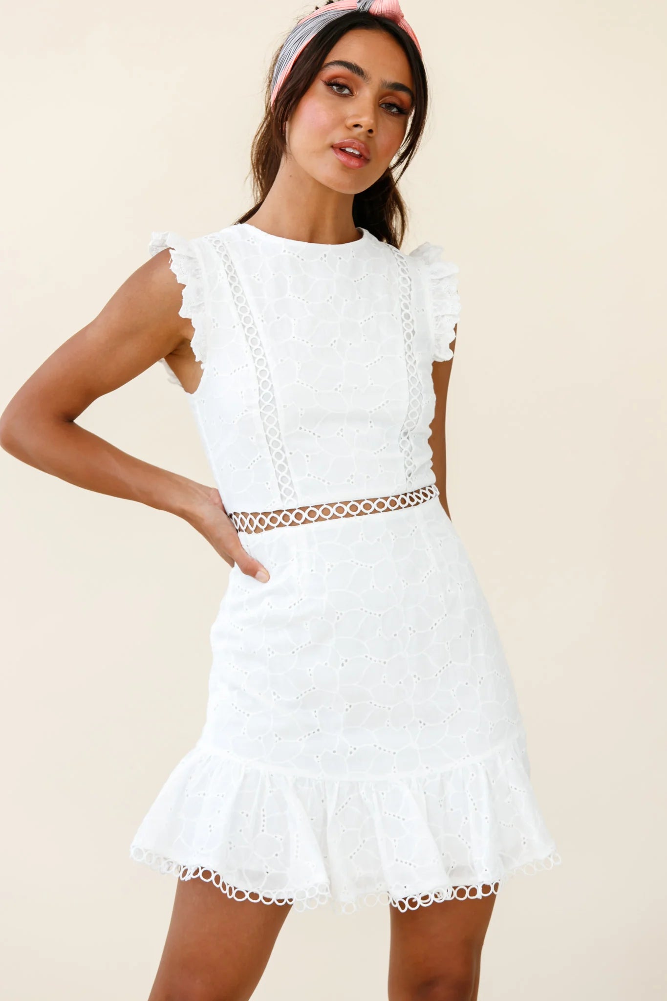 Reaching For Stars Corset Back Broderie Anglaise Dress White