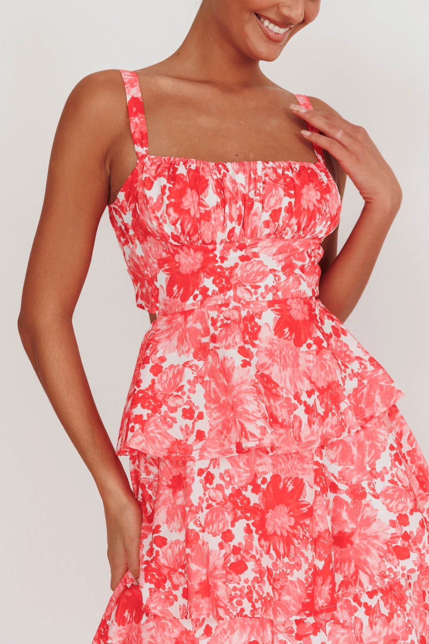 Provence Bloom Tiered Floral Maxi Dress Pink