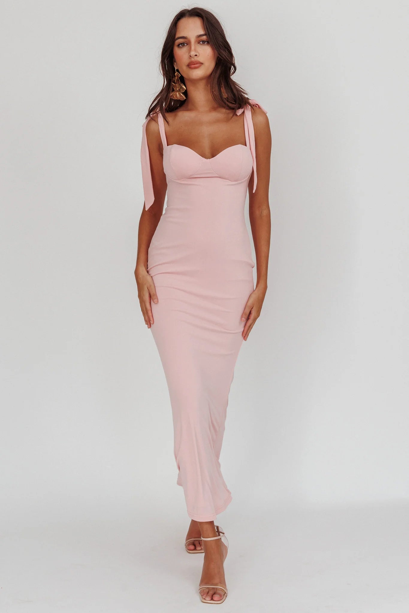 Rose Garden Tied Shoulder Midi Dress Blush