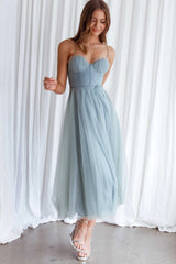 Smitten Sweetheart Neckline Chiffon Midi Dress Sage