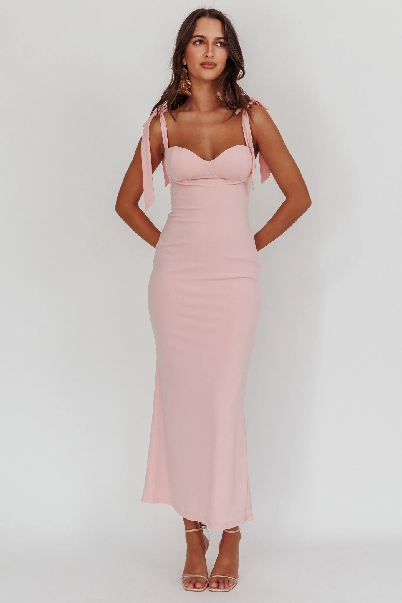 Rose Garden Tied Shoulder Midi Dress Blush