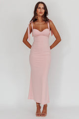 Rose Garden Tied Shoulder Midi Dress Blush