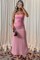 Lorely Ruched Bodice Midi Dress Hot Pink