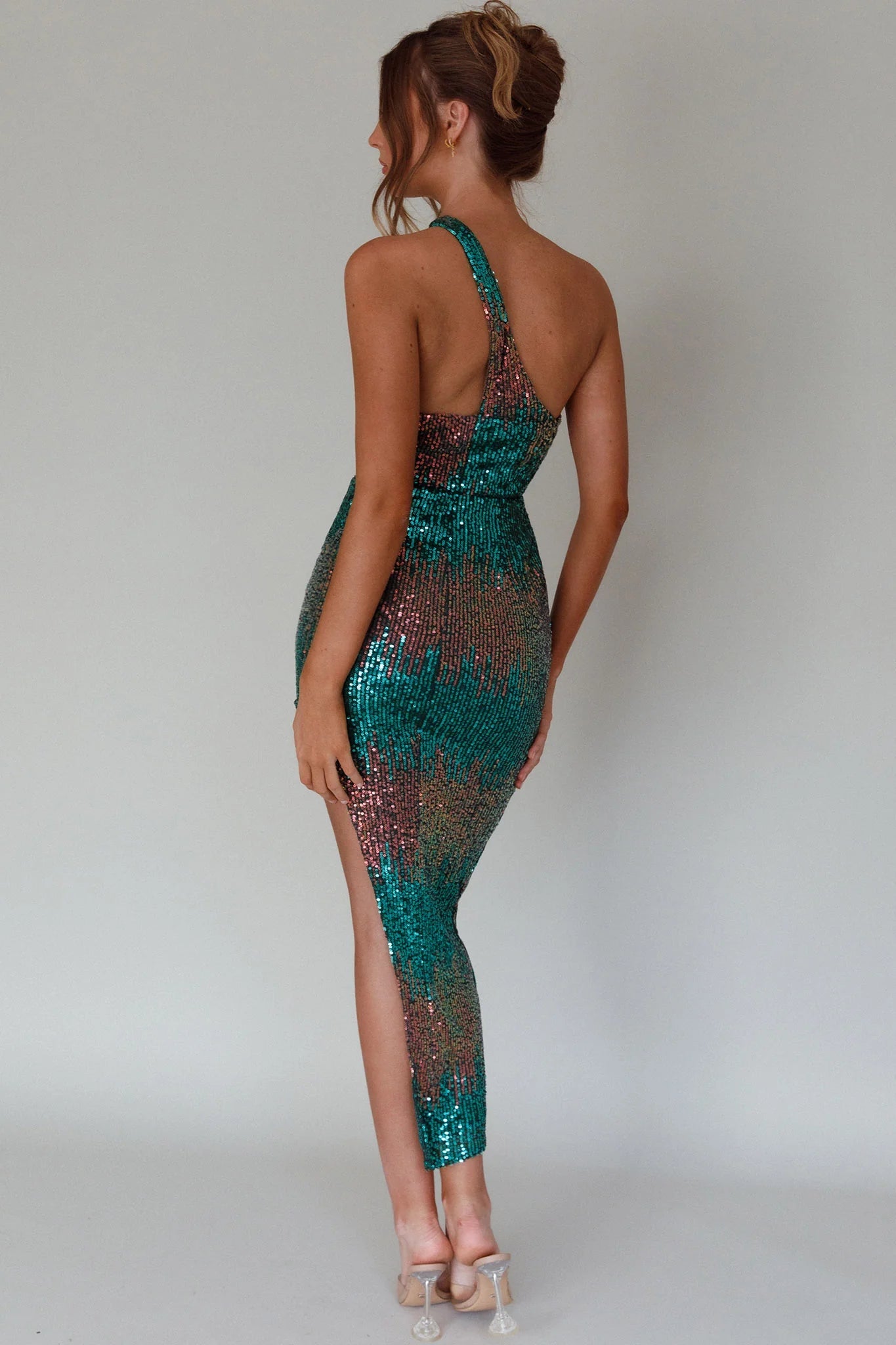 Shooting Stars One-Shoulder Sequin Dress Green