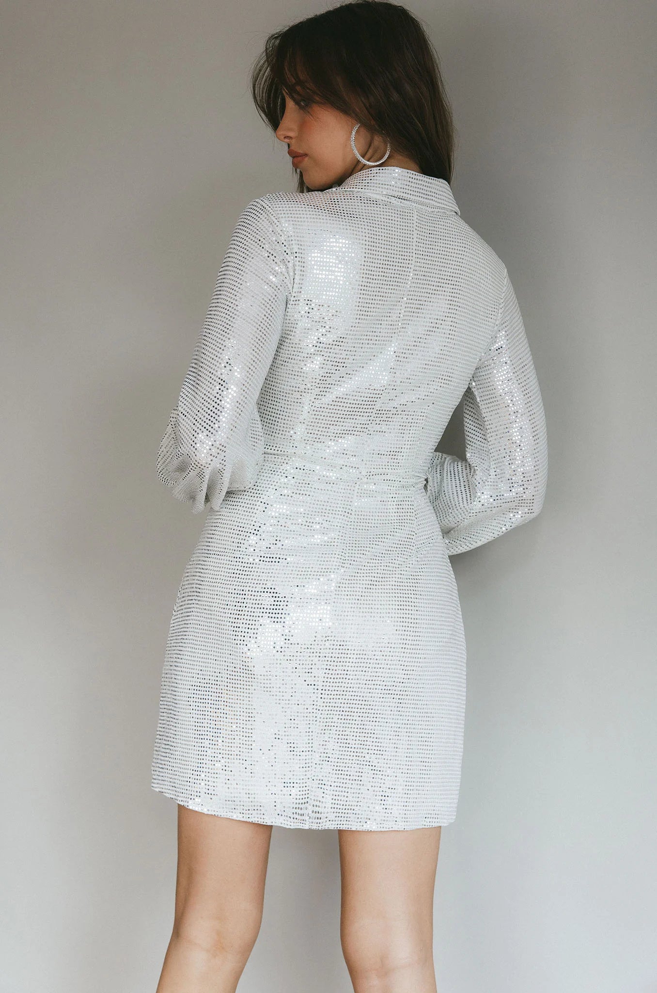 Ruma Faux Wrap Shirt Dress Sequin Silver
