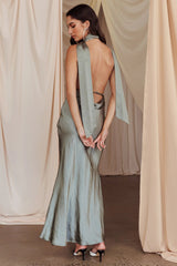 Italia Azure Halterneck Maxi Dress Khaki